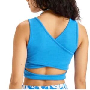 ROXY Good Keepsake teal blue cut out crisscross back crop top size medium